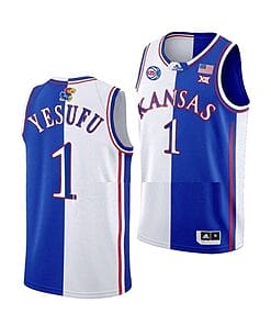 Joseph Yesufu Jersey #1 Kansas Jayhawks College Basketball Jerseys Blue White Split