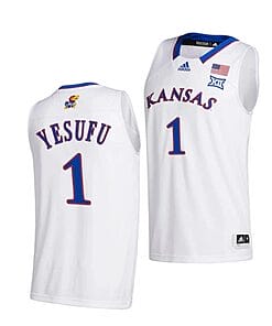 Men's #1 Joseph Yesufu Jersey Kansas Jayhawks College Basketball Jerseys White 2022