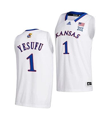Men's #1 Joseph Yesufu Jersey Kansas Jayhawks College Basketball Jerseys White 2022