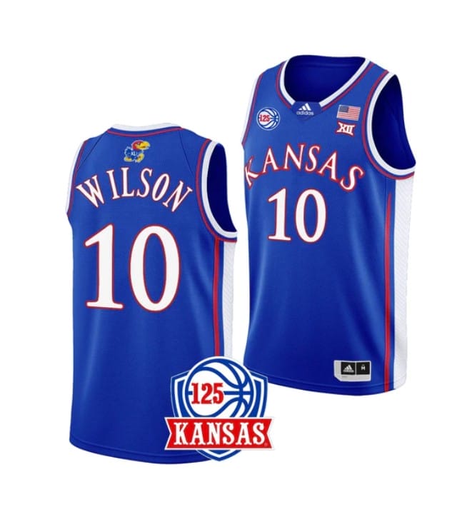 Men's #10 Jalen Wilson Jersey Kansas Jayhawks College Basketball Jerseys Blue