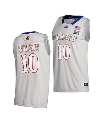 Men's #10 Jalen Wilson Jersey Kansas Jayhawks College Basketball Jerseys Gray 2021