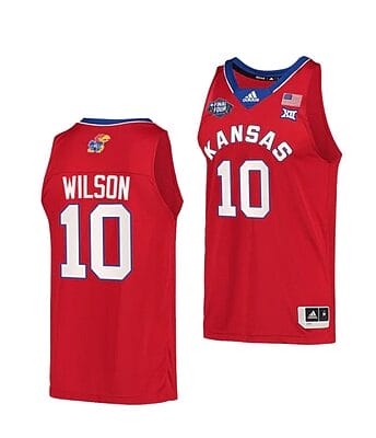 Men's #10 Jalen Wilson Jersey Kansas Jayhawks College Basketball Jerseys Red Retro