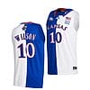 Men's #10 Jalen Wilson Jersey Kansas Jayhawks College Basketball Jerseys White Royal Split 2022