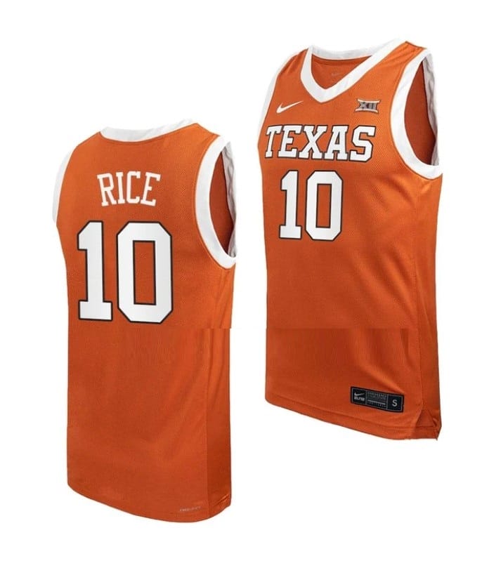 SirJabari Rice Jersey #10 Texas Longhorns College Basketball Orange