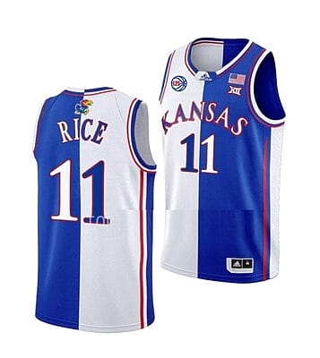 MJ Rice Jersey #11 Kansas Jayhawks College Basketball Jerseys Blue White Split