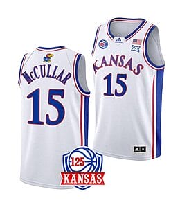 Men's #15 Kevin McCullar Jr Jersey Kansas Jayhawks College Basketball Jerseys White