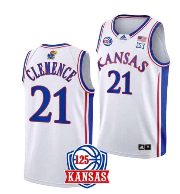 Men's #21 Zach Clemence Jersey Kansas Jayhawks College Basketball Jerseys White