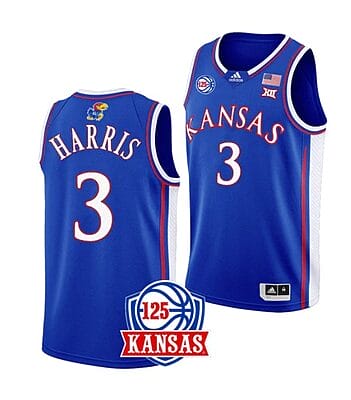 Men's #3 Dajuan Harris Jr Jersey Kansas Jayhawks College Basketball Jerseys Blue