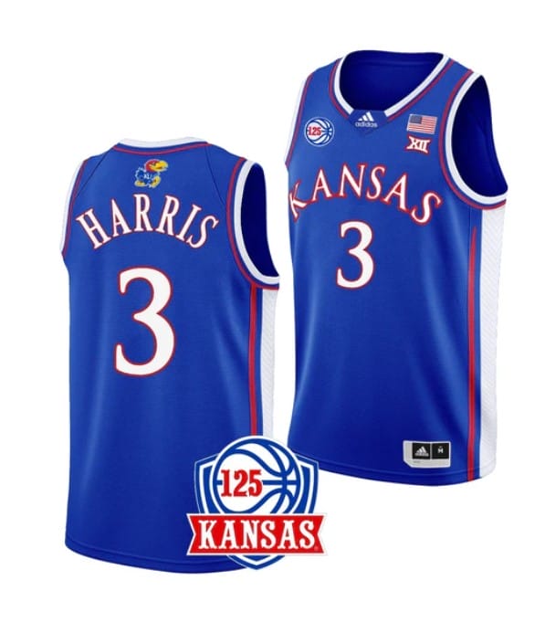 Men's #3 Dajuan Harris Jr Jersey Kansas Jayhawks College Basketball Jerseys Blue