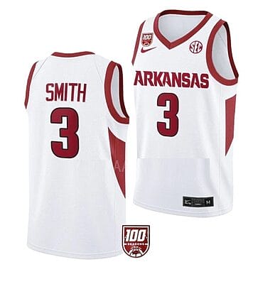 Men's #3 Nick Smith Jersey Arkansas Razorbacks College Basketball Jerseys White