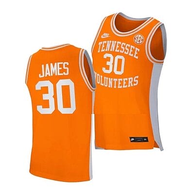Josiah James Jersey #30 Tennessee Volunteers College Basketball Orange Retro