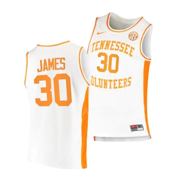 Josiah James Jersey #30 Tennessee Volunteers College Basketball White