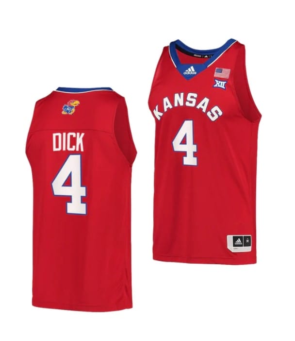 Men's #4 Gradey Dick Jersey Kansas Jayhawks College Basketball Jerseys Red Retro