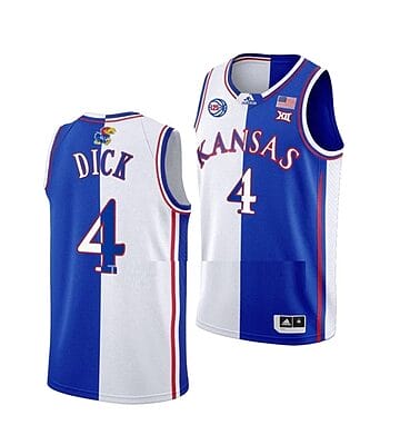 Men's #4 Gradey Dick Jersey Kansas Jayhawks College Basketball Jerseys White Royal Split
