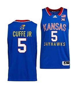 Men's #5 Kyle Cuffe Jr Jersey Kansas Jayhawks College Basketball Jerseys Royal Throwback