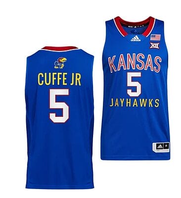 Men's #5 Kyle Cuffe Jr Jersey Kansas Jayhawks College Basketball Jerseys Royal Throwback