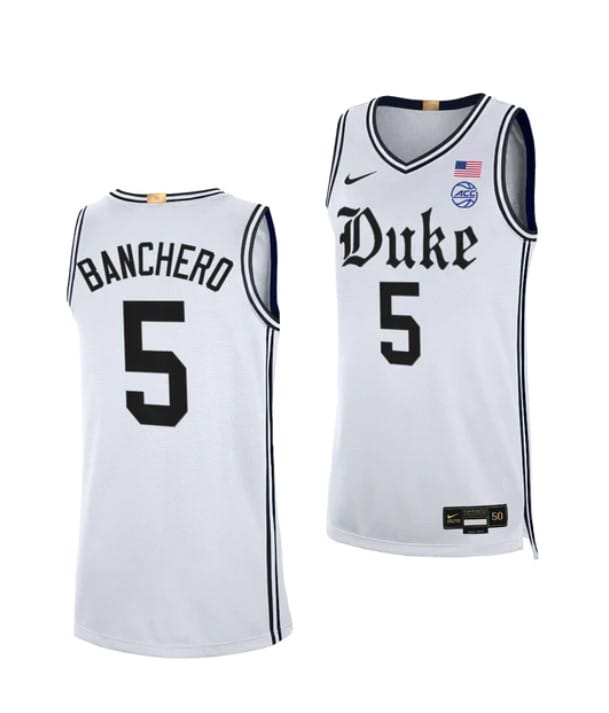 Men's #5 Paolo Banchero Jersey Duke Blue Devils College Basketball Jerseys White Cameron