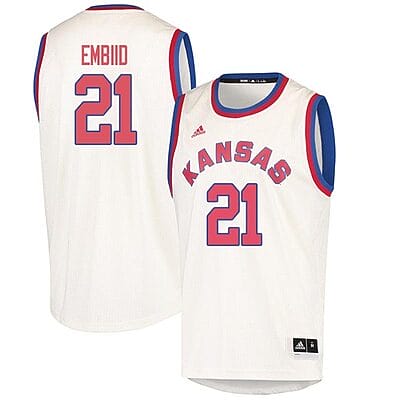 Joel Embiid Jersey #21 Kansas Jayhawks Cream High School NCAA College Basketball Jerseys