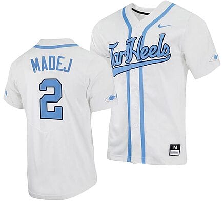 Mikey Madej Jersey #2 North Carolina Tar Heels Baseball White Full-Button