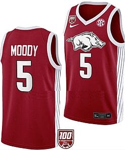 Moses Moody Jersey #5 Arkansas Razorbacks College Basketball 100 Season Limited Red