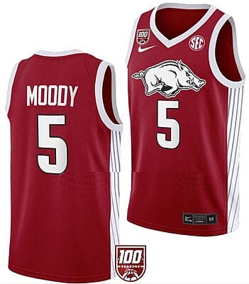 Moses Moody Jersey #5 Arkansas Razorbacks College Basketball 100 Season Limited Red