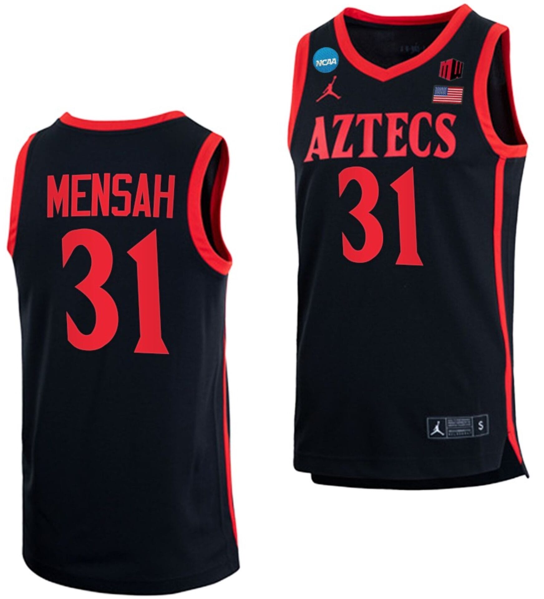 Nathan Mensah Jersey San Diego State Aztecs College Basketball 2023 NCAA March Madness Black #31