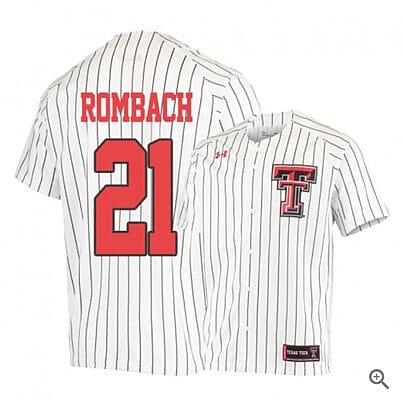Nate Rombach Jersey #21 Texas Tech Red Raiders Baseball NCAA College White Alumni