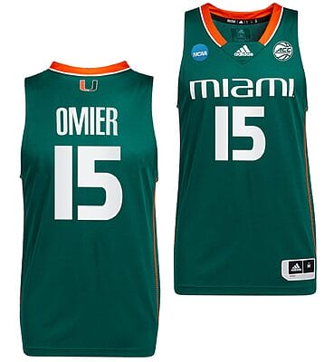 Norchad Omier Jersey #15 Miami Hurricanes 2023 NCAA March Madness Green College Basketball