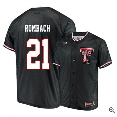Nate Rombach Jersey #21 Texas Tech Red Raiders Baseball NCAA College Black Alumni