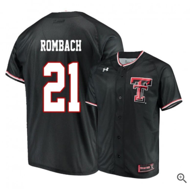 Nate Rombach Jersey #21 Texas Tech Red Raiders Baseball NCAA College Black Alumni
