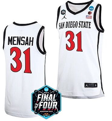 Nathan Mensah Jersey #31 San Diego State Aztecs College Basketball 2023 NCAA Final Four White