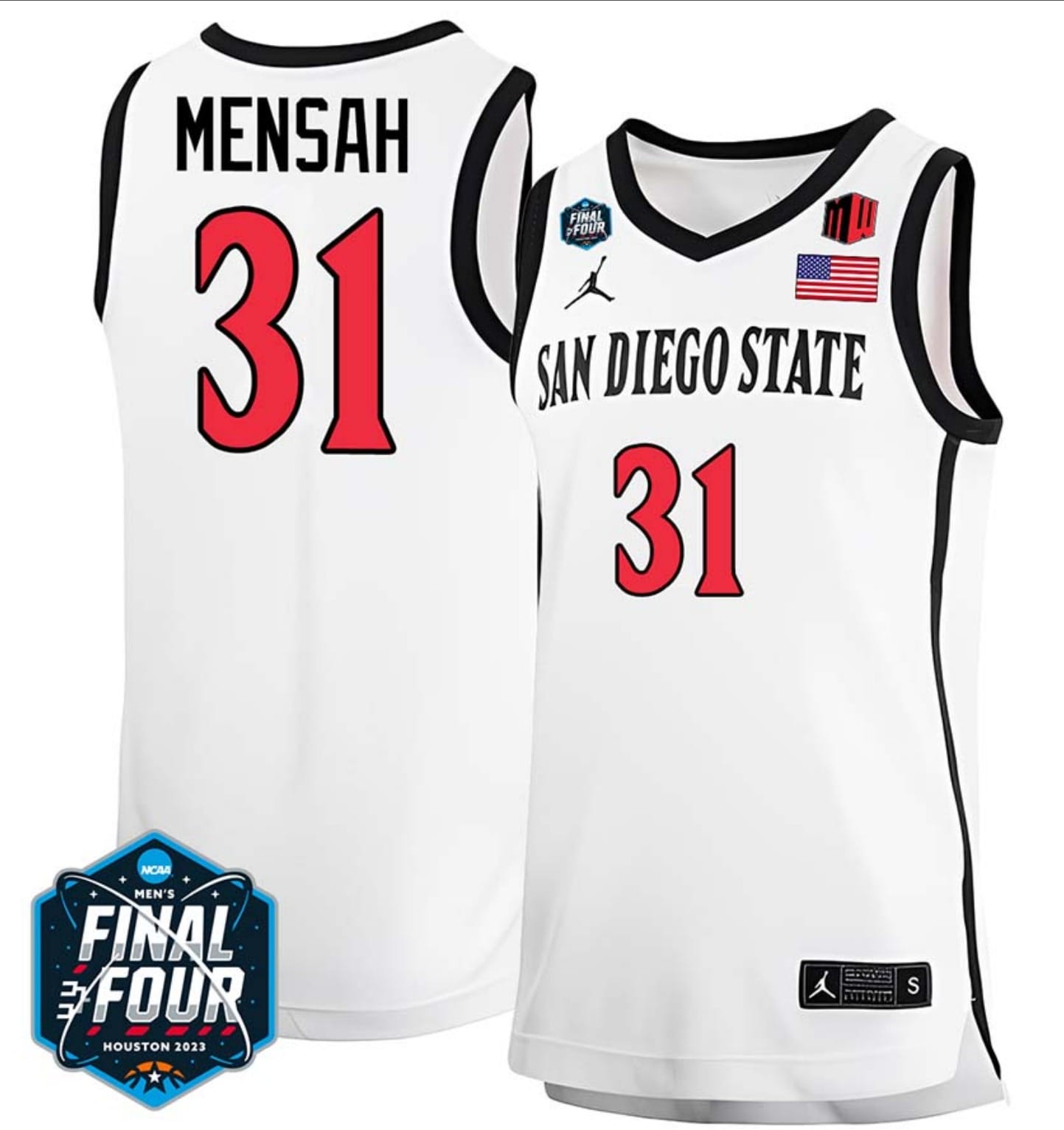Nathan Mensah Jersey #31 San Diego State Aztecs College Basketball 2023 NCAA Final Four White