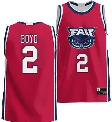 Nicholas Boyd Jersey #2 FAU Owls NIL Basketball Lightweight Red