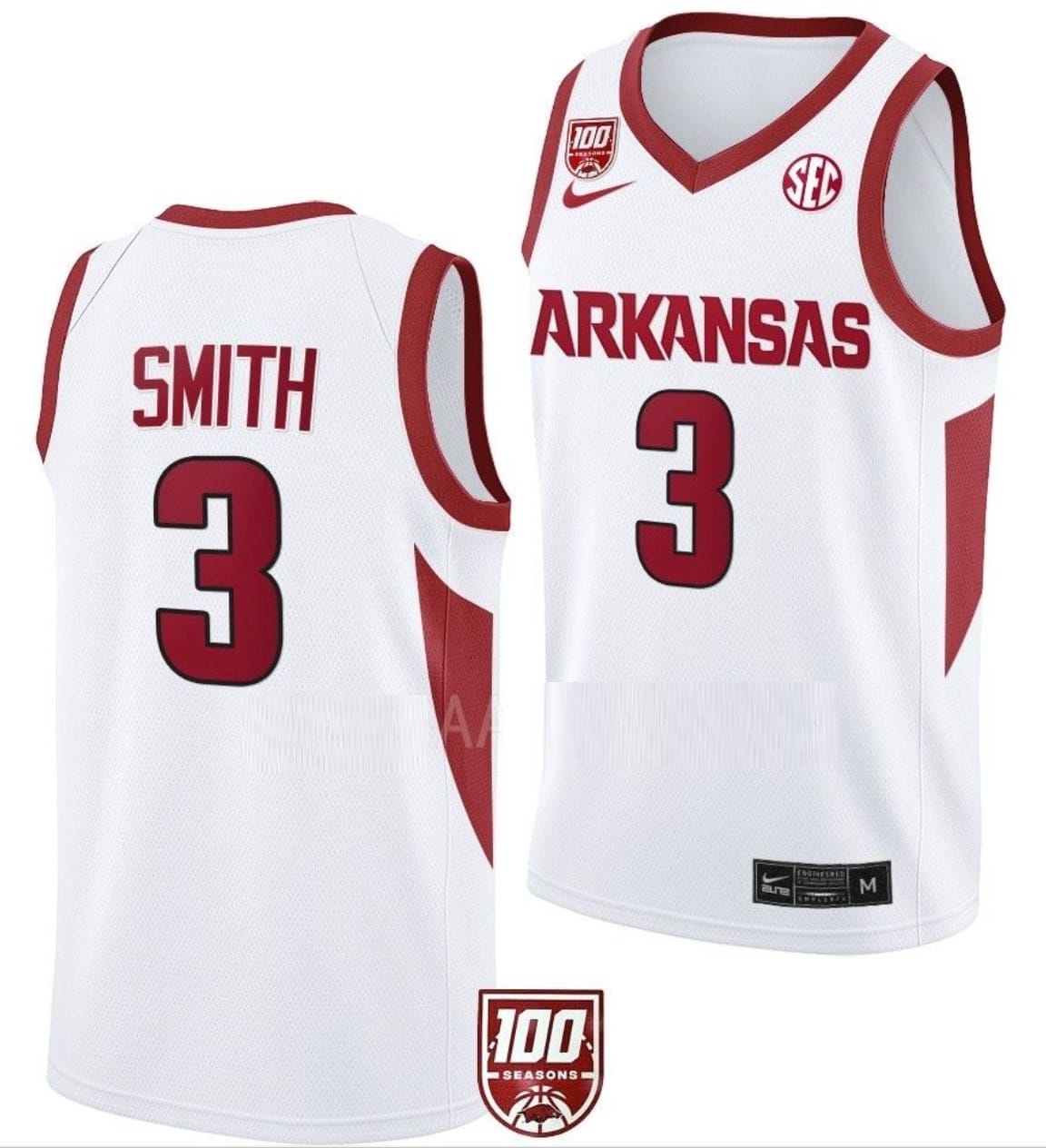 Nick Smith Jersey #3 Arkansas Razorbacks College Basketball 100 Season White