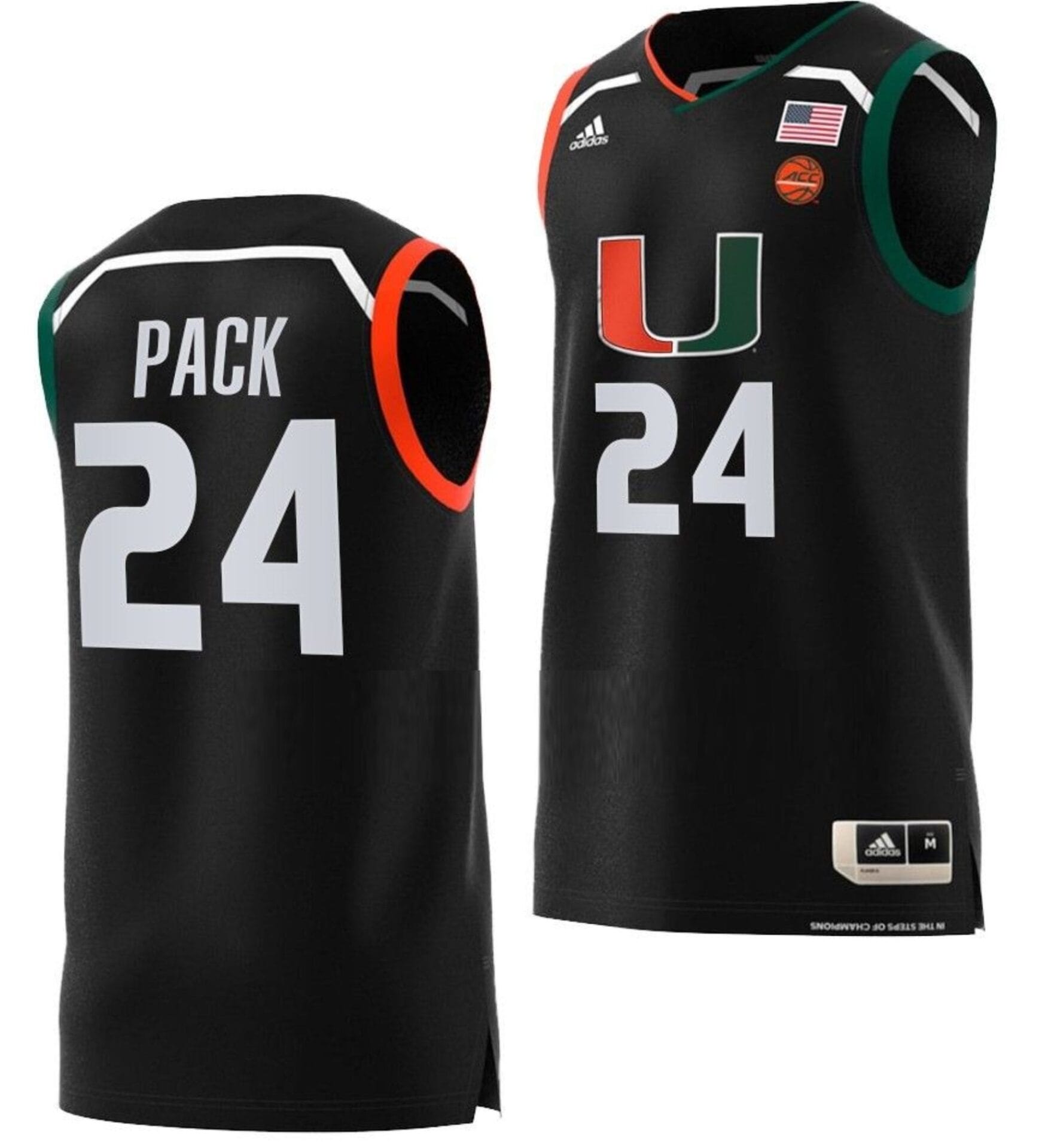 Nijel Pack Jersey #24 Miami Hurricanes College Basketball Swingman Black