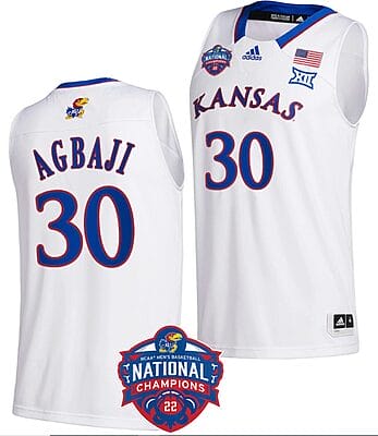 Ochai Agbaji Jersey #30 Kansas Jayhawks Basketball 2022 NCAA National Champions White