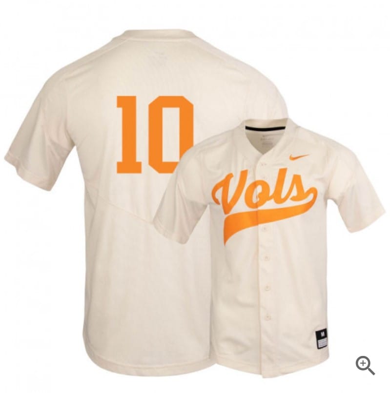 Pete Derkay Jersey #10 Tennessee Volunteers Baseball NCAA College Elite White