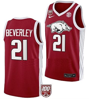 Patrick Beverley Jersey #21 Arkansas Razorbacks College Basketball 100 Season Red