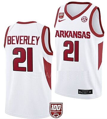 Patrick Beverley Jersey #21 Arkansas Razorbacks College Basketball 100 Season White