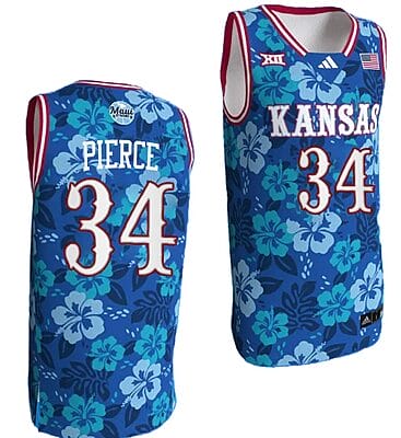 Paul Pierce Jersey #34 Kansas Jayhawks Bill Self Game College Basketball Blue Maui Strong