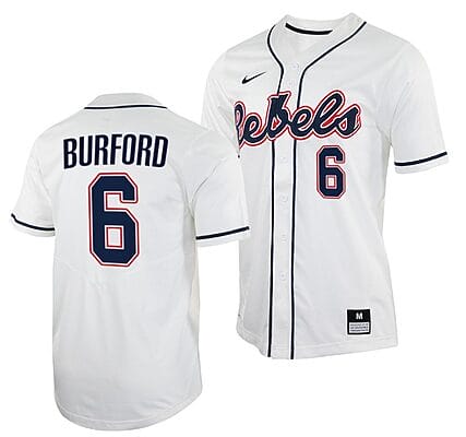 Reagan Burford Jersey #6 Ole Miss Rebels College Baseball White