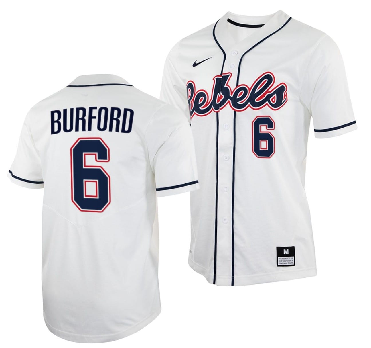 Reagan Burford Jersey #6 Ole Miss Rebels College Baseball White
