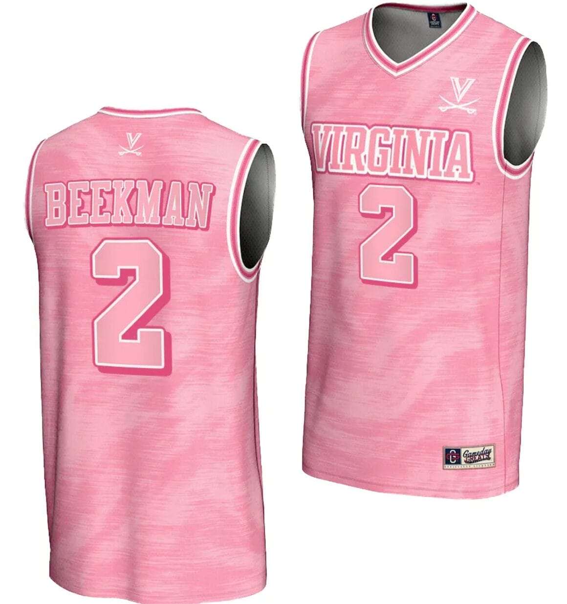 Reece Beekman Jersey #2 Virginia Cavaliers College Basketball Lightweight Pink