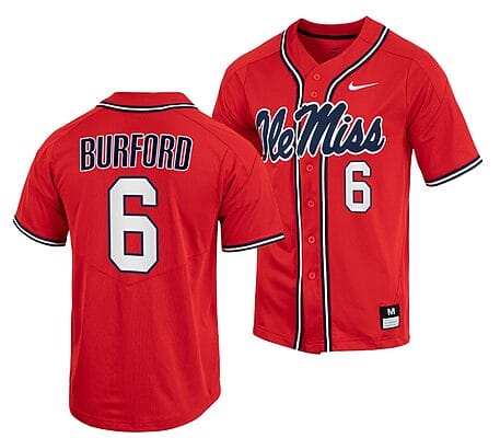Reagan Burford Jersey #6 Ole Miss Rebels College Baseball Red