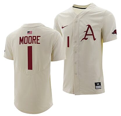 Robert Moore Jersey #1 Arkansas Razorbacks Baseball NCAA College Full-Button Natural