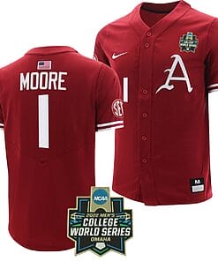 Robert Moore Jersey #1 Arkansas Razorbacks Baseball NCAA College 2022 College World Series Cardinal