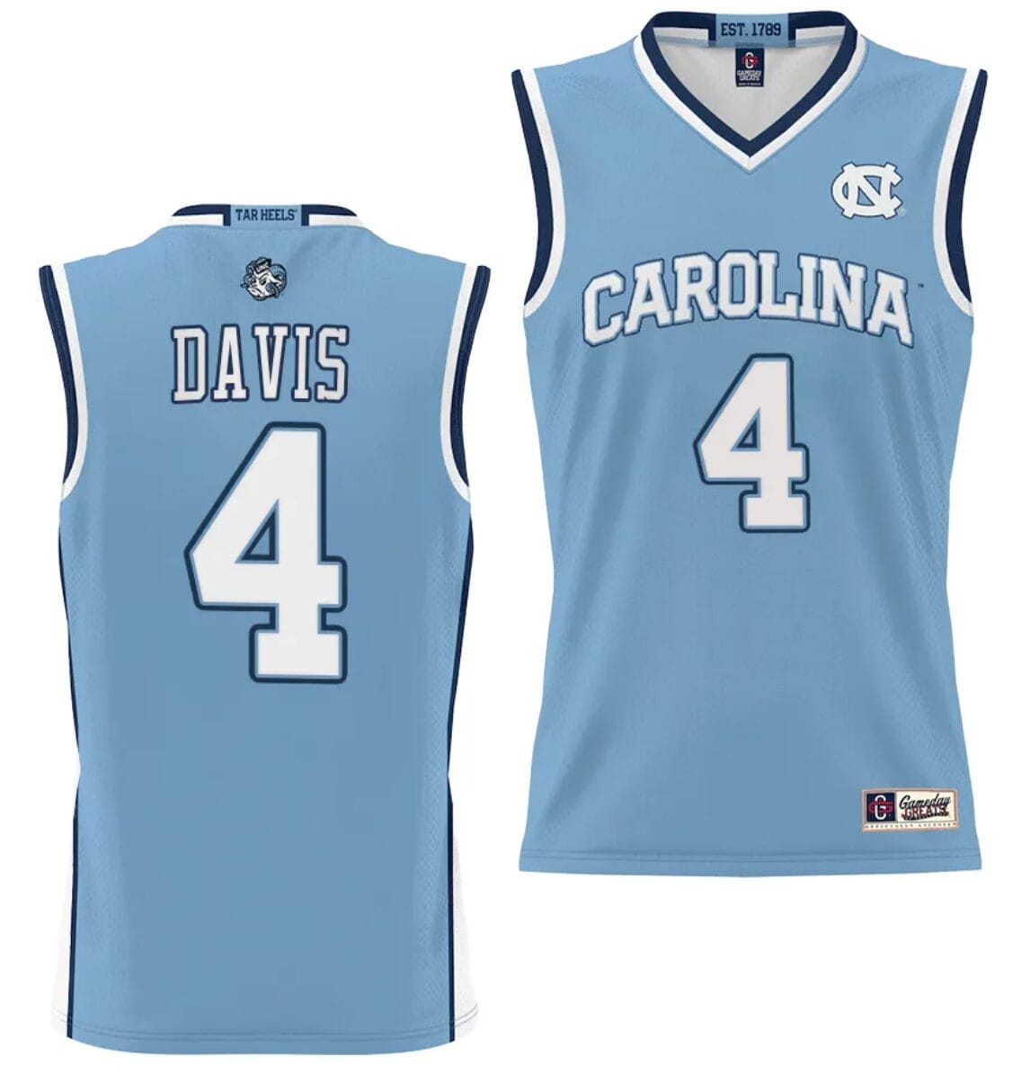 RJ Davis Jersey #4 UNC Tar Heels NIL College Basketball Lightweight Blue