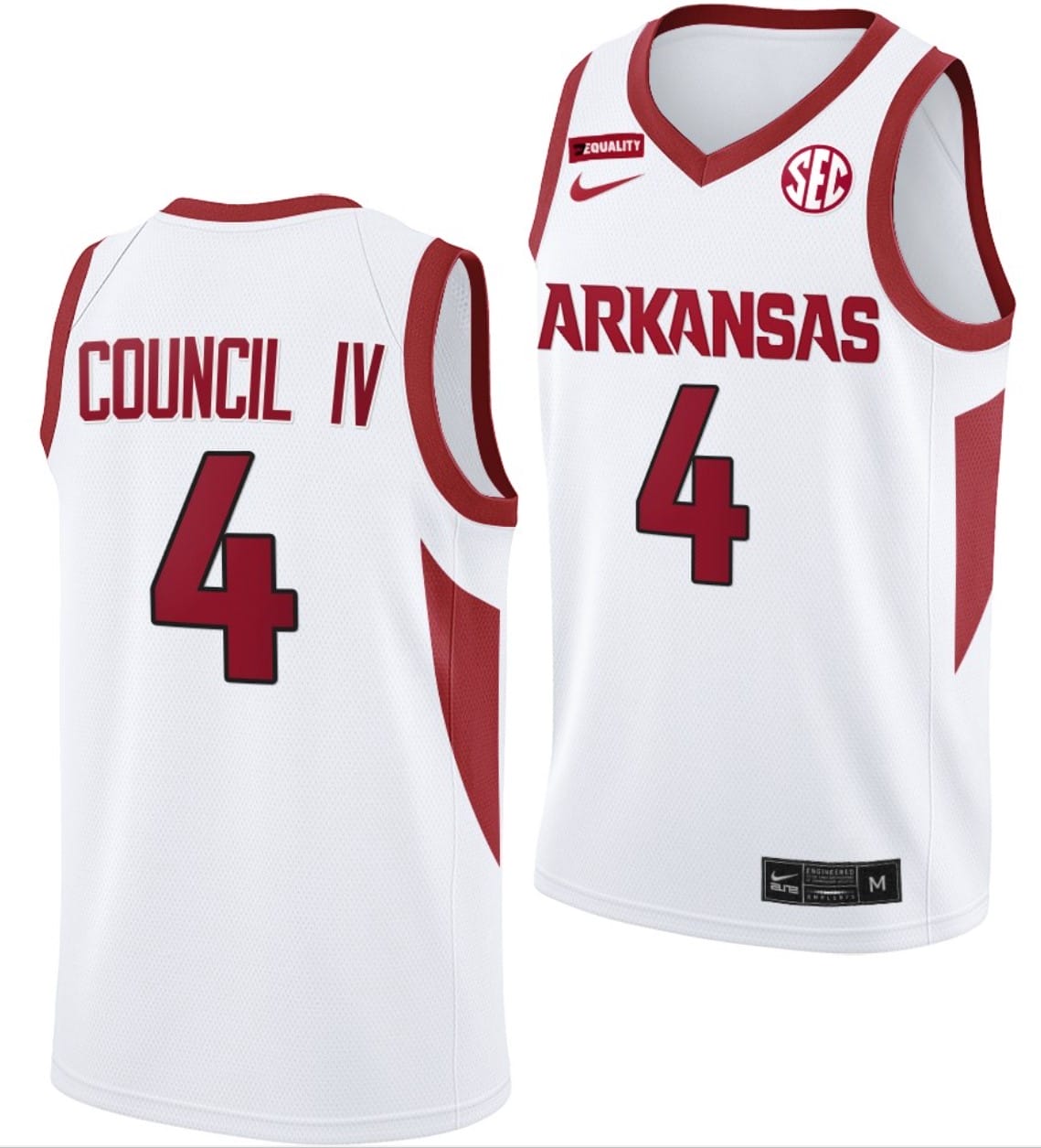 Ricky Council IV Jersey #4 Arkansas Razorbacks College Basketball Equality White