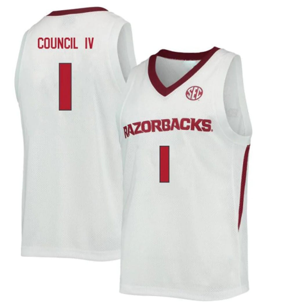 Ricky Council IV Jersey #1 Arkansas Razorbacks College Basketball White 1