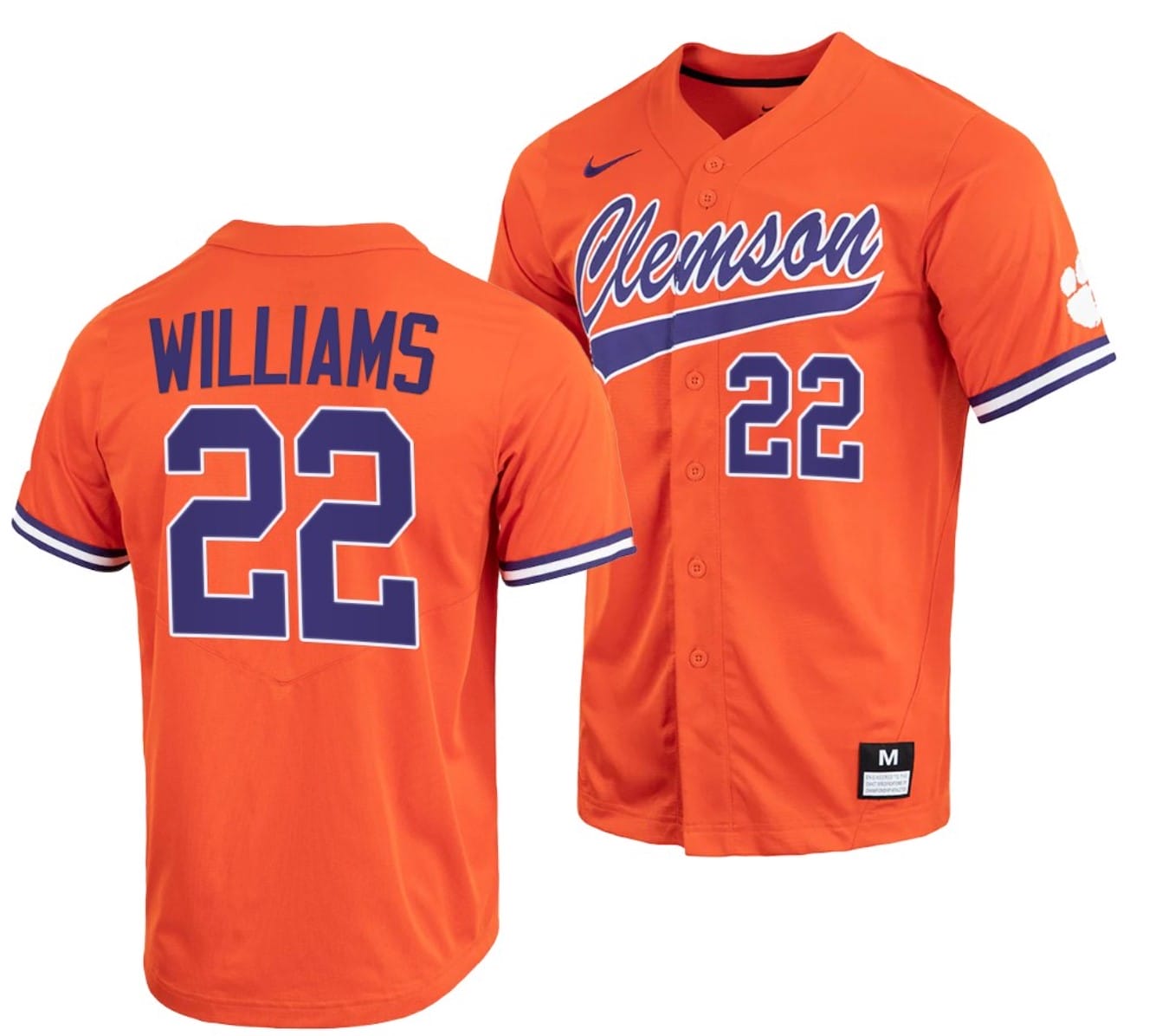 Ricky Williams Jersey #22 Clemson Tigers College Baseball Orange Full-Button